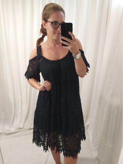 Šaty krajkové carmen na ramínka dámské (L/XL/2XL ONE SIZE) ITALSKÁ MÓDA IMWL221904/DR (Velikost XL/2XL, Barva bílá)