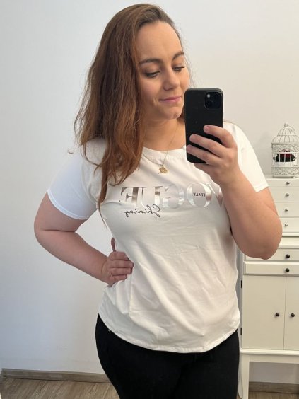 Tričko krátký rukáv dámské nadrozměr (XL/2XL ONE SIZE) ITALSKÁ MÓDA IMM23M917-1/DU (Velikost XL/2XL, Barva stříbrná)