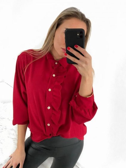 Košile dlouhý rukáv dámská (S/M ONE SIZE) ITALSKÁ MÓDA IMWGS223320/DU (Velikost S/M/L, Barva tmavě červená)