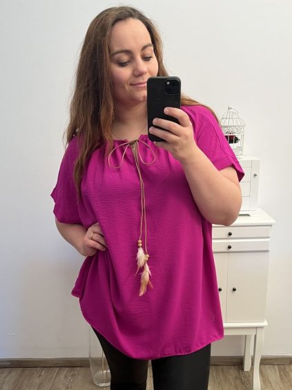Tunika krátký rukáv dámská nadrozměr (2XL/3XL/4XL/5XL ONE SIZE) ITALSKá MODA IM323004/DU (Velikost 4XL/5XL, Barva červená)