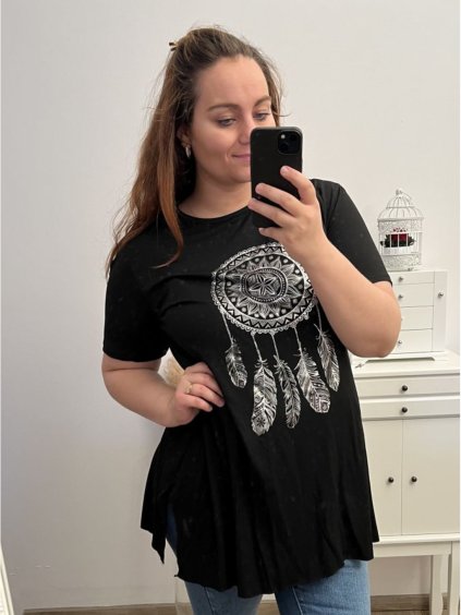 Tričko/tunika krátký rukáv dámská nadrozměr (2XL/3XL/4XLONE SIZE) ITALSKá MóDA IM423WUDU/DU (Velikost 3XL/4XL, Barva Černá)
