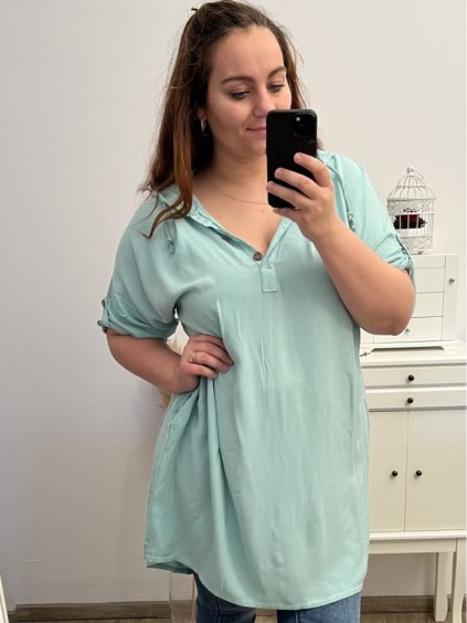 Tunika/šaty s kapucí dlouhý rukáv dámská nadrozměr (2XL/3XL ONE SIZE) ITALSKá MóDA IM423IRIS/DU (Velikost 2XL/3XL, Barva zelená mintova)