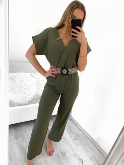 Overal dlouhý s páskem krátký rukáv dámský (S/M ONE SIZE) ITALSKÁ MÓDA IMWB23200/DU (Velikost S/M/L, Barva béžová)
