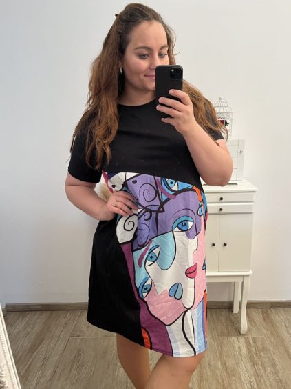 Šaty krátký rukáv dámské nadrozměr (XL/2XL/3XL ONE SIZE) ITALSKá MóDA IM423MESSINA/DU (Velikost 2XL/3XL, Barva Černá)