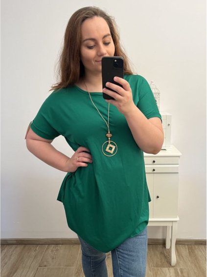 Tunika s příveškem krátký rukáv dámská nadrozměr (2XL/3XL/4XL ONE SIZE) ITALSKÁ MÓDA IMC23020/DU