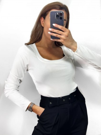 Tričko dlouhý rukáv dámské (S/M ONE SIZE) ITALSKÁ MÓDA IMWB23070/DU (Velikost S/M/L, Barva bílá)