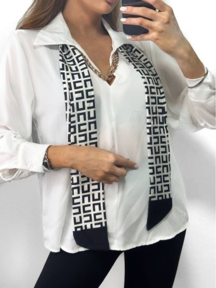 Tunika/halenka košilová dlouhý rukáv dámská (S/M ONE SIZE) ITALSKÁ MÓDA IMPGM2323110/DU (Velikost S/M/L, Barva bílá)