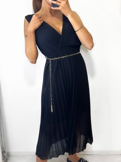 Šaty elegantní se skládanou sukní bez rukávu dámské (S/M ONE SIZE) ITALSKá MóDA IM42359100/DU (Velikost S/M/L, Barva béžová)