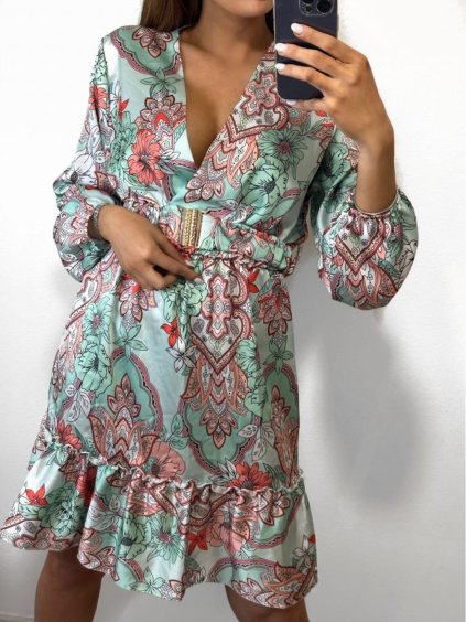 Šaty letní s páskem dlouhý rukáv dámské (S/M ONE SIZE) ITALSKÁ MÓDA IMWKK231132/DU (Velikost S/M/L, Barva růžová)