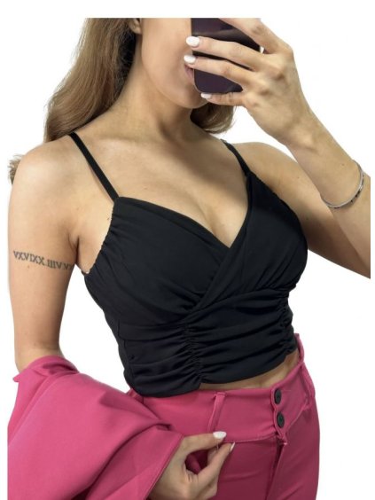 Top/croptop na ramínka dámský (S/M ONE SIZE) ITALSKÁ MÓDA IMPLP2326687065/DU (Velikost S/M/L, Barva Černá)
