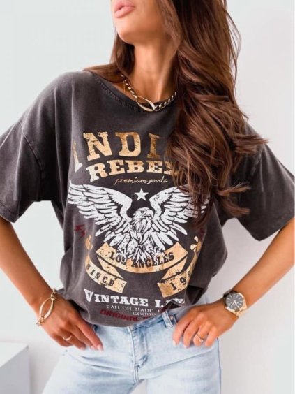 Tričko krátký rukáv dámské (S/L ONE SIZE) ITALSKÁ MÓDA IMWD21EAGEL černá (Velikost S/M/L, Barva Černá)