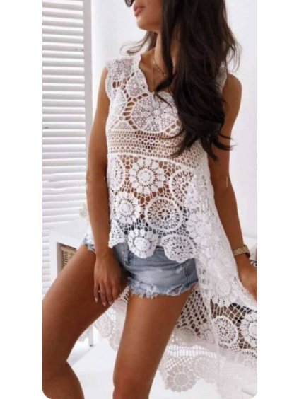 Přehoz tunika plážová letní krajková bez rukávu dámská (S/M ONE SIZE)  ITALSKá MóDA IMWC222863 (Velikost S/M/L, Barva bílá)