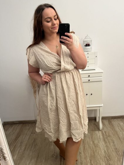 Šaty krajkové bez rukávu dámské nadrozměr (XL/2XL/3XL ONE SIZE) ITALSKÁ MÓDA IMWQ2395192/DU (Velikost 2XL/3XL, Barva béžová)