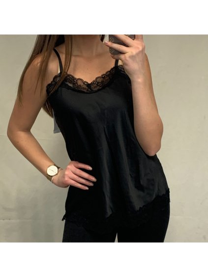 Tílko saténové letní s krajkou dámské (S/M/L ONE SIZE) ITALSKÁ MÓDA IM421321 (Velikost S/M/L, Barva tmavě béžová)