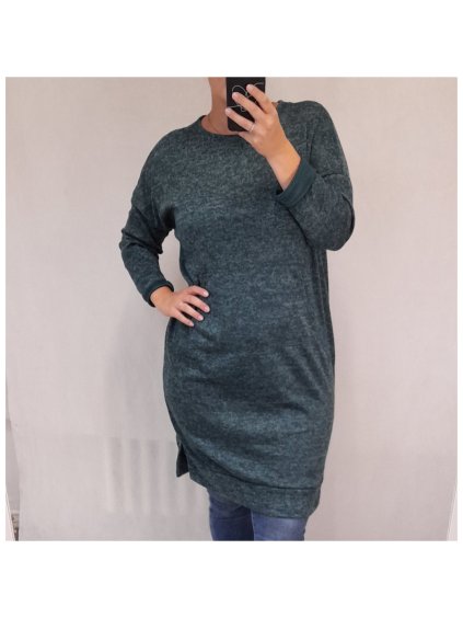 Šaty teplé dlouhý rukáv dámská (XL/3XL ONE SIZE) ITALSKá MóDA IM4211523/DR (Velikost 2XL/3XL, Barva zelená)