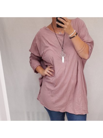 Tričko tunika s přívěškem dlouhý rukáv dámská (3XL/5XL ONE SIZE) ITALSKá MóDA IM321588/DR (Velikost 3XL/4XL/5XL, Barva žlutá hořčicová)