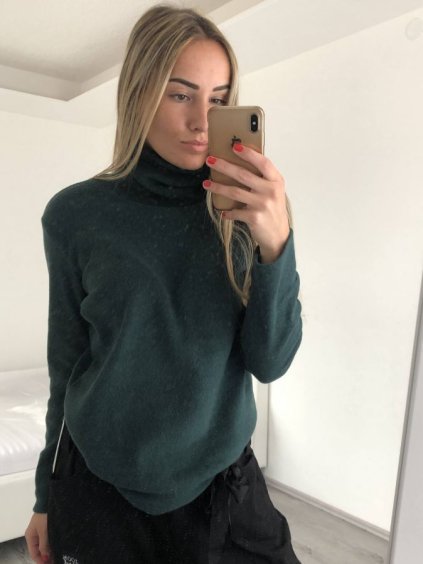 Tričko teplé s rolákem dlouhý rukáv dámské (S/M ONE SIZE) ITALSKá MóDA IM321634 (Velikost S/M/L, Barva zelená smaragdová)