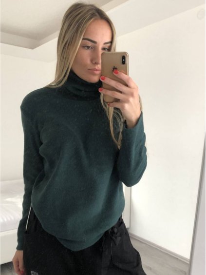 Tričko teplé s rolákem dlouhý rukáv dámské (S/M ONE SIZE) ITALSKá MóDA IM321634 (Velikost S/M/L, Barva zelená smaragdová)