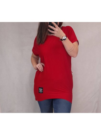 Tunika oversize krátký rukáv dámská (L/XL ONE SIZE) ITALSKÁ MÓDA IMD21472/DR (Velikost S/M/L, Barva červená)