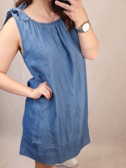 Šaty na ramínka riflové dámské (L/XL ONE SIZE) ITALSKÁ MÓDA IM722SYNDY/DR (Velikost S/M/L, Barva modrá)