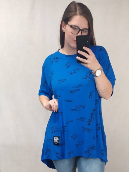 Tunika oversize krátký rukáv dámské (3XL/4XL ONE SIZE) ITALSKÁ MÓDA IM422SMILE/DR (Velikost 3XL/4XL, Barva modrá)