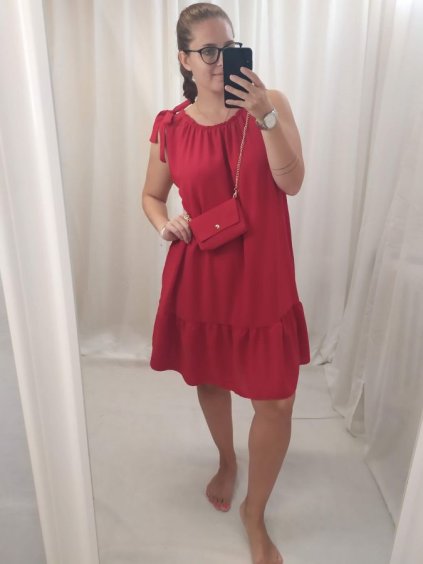 Šaty letní s kabelkou bez rukávu dámské (L/XL ONE SIZE) ITALSKá MóDA IM422680/DR (Velikost S/M/L, Barva červená)