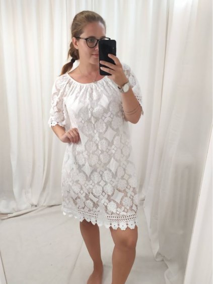 Šaty letní krajkové krátký rukáv dámské (M/L ONE SIZE) ITALSKÁ MÓDA IM422593/DUR (Velikost M/L, Barva Černá)