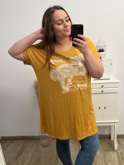 Tunika krátký rukáv dámská nadrozměr (3XL/4XL/5XLONE SIZE) ITALSKá MóDA IM423PLANT/DU (Velikost 4XL/5XL, Barva Černá)