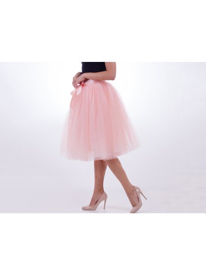 Sukně ke kolenům tylová dámská se spodničkou (S/M/L) AFASHION AF18059/DU (Velikost M/L, Barva oranžová broskvová)