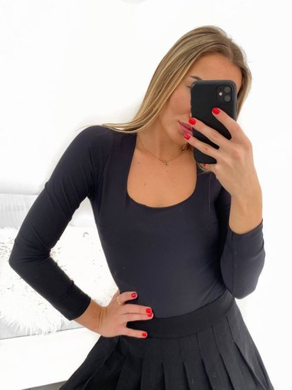 Body dlouhý rukáv dámské (S/M ONE SIZE) ITALSKÁ MÓDA IMPLP2355350060/DU (Velikost S/M/L, Barva Černá)
