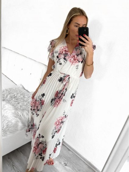 Šaty letní dlouhé bez rukávu dámské (S/M ONE SIZE) ITALSKÁ MÓDA IMW23127/DU (Velikost S/M/L, Barva bílá)