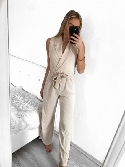 Overal dlouhý elegantní bez rukávu dámský (S/M ONE SIZE) ITALSKÁ MÓDA IMWK2323667/DU (Velikost S/M/L, Barva béžová)