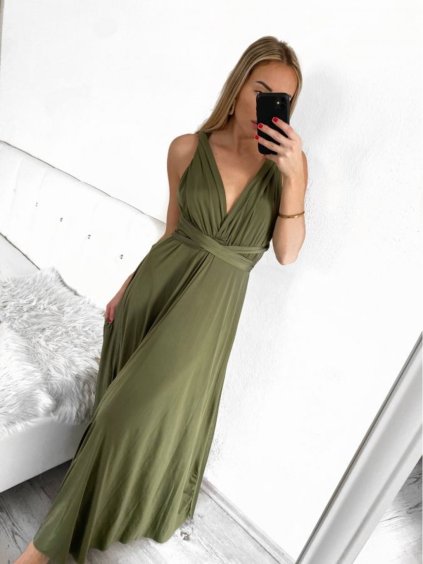 Šaty variabilní vázání dlouhé elegantní společenské dámské (S/M/L/XL ONE SIZE) ITALSKÁ MÓDA IMPBB23A11791/DU (Velikost L/XL, Barva modrá azurová)