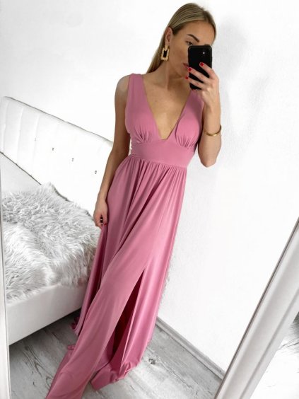 Šaty dlouhé společenské na ramínka dámské (S/M ONE SIZE) ITALSKÁ MÓDA IMPBB23B22631/DU (Velikost S/M/L, Barva růžová)