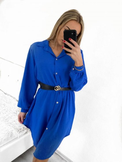 Šaty košilové s páskem dlouhý rukáv dámské (S/M ONE SIZE) ITALSKá MóDA IM423150/DU (Velikost S/M/L, Barva Černá)