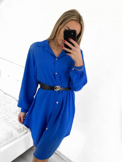 Šaty košilové s páskem dlouhý rukáv dámské (S/M ONE SIZE) ITALSKá MóDA IM423150/DU (Velikost S/M/L, Barva Černá)