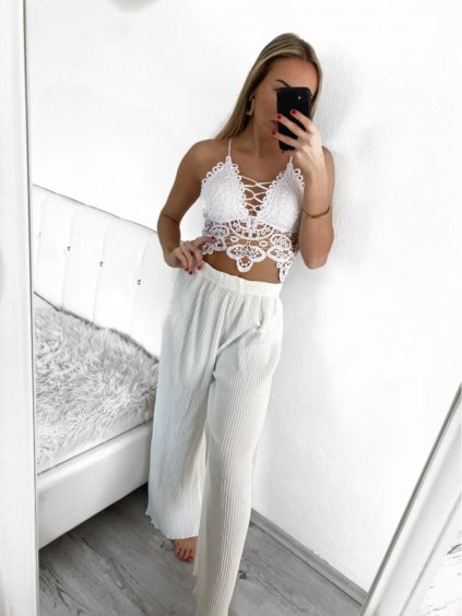 Kalhoty letní dlouhé dámské (S/M ONE SIZE) ITALSKÁ MÓDA IMW2331086/DU (Velikost S/M/L, Barva bílá)