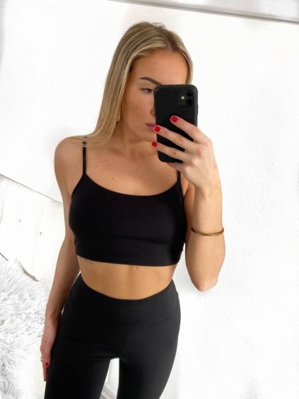Top/croptop na ramínka dámský (S/M ONE SIZE) ITALSKÁ MÓDA IMPHD234070/DU (Velikost S/M/L, Barva Černá)