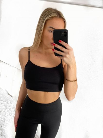 Top/croptop na ramínka dámský (S/M ONE SIZE) ITALSKÁ MÓDA IMPHD234070/DU (Velikost S/M/L, Barva Černá)