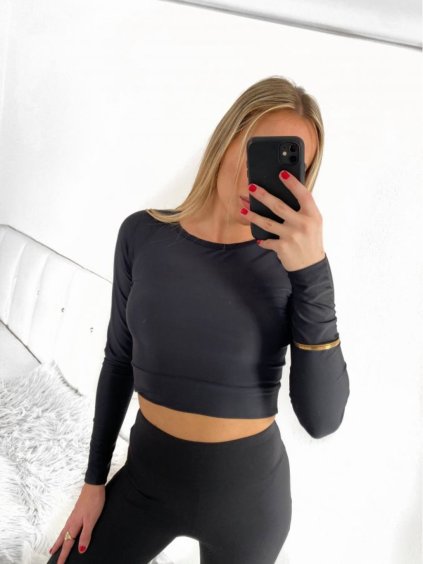 Top sportovní dlouhý rukáv dámská (S/M ONE SIZE) ITALSKÁ MÓDA IMPHD234058/DU (Velikost S/M/L, Barva Černá)