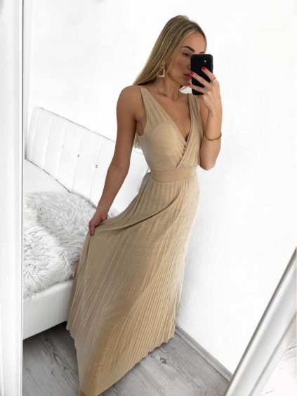 Šaty dlouhé elegantní skládané na ramínka dámské (S/M ONE SIZE) ITALSKÁ MÓDA IMPMD233570a/DR (Velikost S/M/L, Barva béžová)