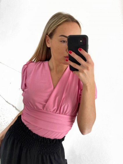 Body elegantní krátký rukáv dámské (S/M ONE SIZE) ITALSKÁ MÓDA IMWY23092/DU (Velikost S/M/L, Barva béžová)