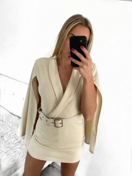 Overal krátký šatový dlouhý rukáv dámský (S/M ONE SIZE) ITALSKÁ MÓDA IMWE23724/DU (Velikost S/M/L, Barva béžová)