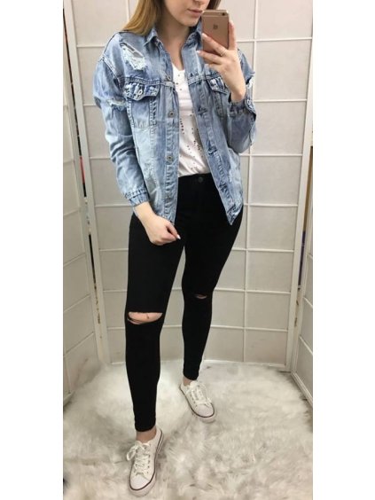 Bunda riflová oversize dámska (xs-XL) ITALSKÁ MÓDA IMT19h61/DR (Velikost XS, Barva modrá)
