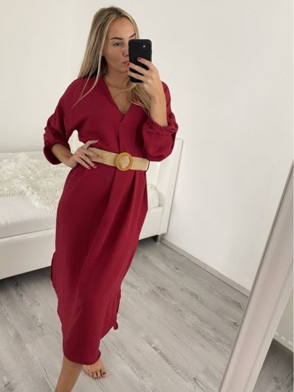 Šaty s páskem 3/4 rukáv dámské (M/L/XL ONE SIZE) ITALSKá MóDA IM422BELT/DR (Velikost M/L, Barva Černá)