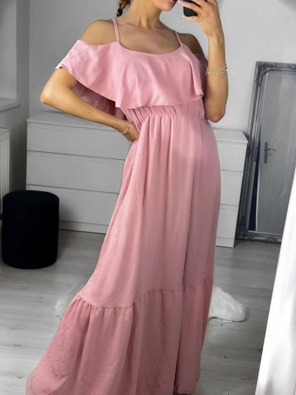 Šaty dlouhé carmen na ramínka dámské (S/M/L ONE SIZE) ITALSKÁ MÓDA IMD22374/DU (Velikost S/M/L, Barva hnědá)