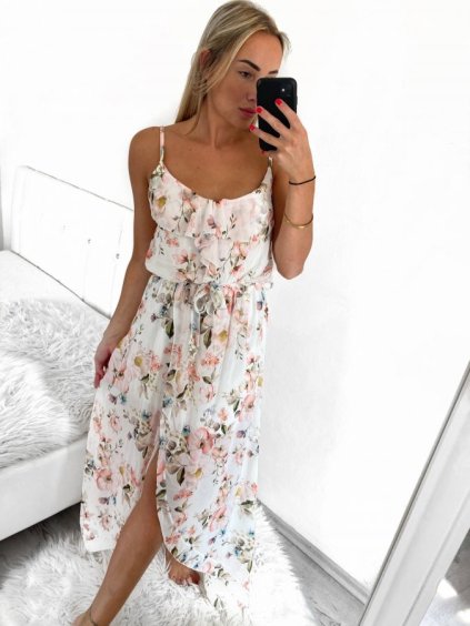 Šaty letní dlouhé šifonové na ramínkách dámské (S/M ONE SIZE) ITALSKÁ MÓDA IMWG222234/DU (Velikost S/M/L, Barva bílá)