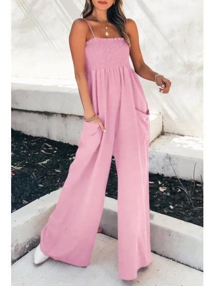 Overal elegantní dlouhý žabičkovaný na ramínka  dámský (S/M ONE SIZE) ITALSKÁ MÓDA IMD22515/DUR (Velikost S/M/L, Barva růžová starorůžová)