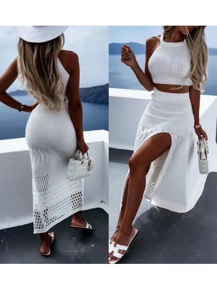 Souprava pletená sukně top na ramínka dámská (S/M ONE SIZE) ITALSKÁ MÓDA IMM23M8509/DU (Velikost S/M/L, Barva béžová)