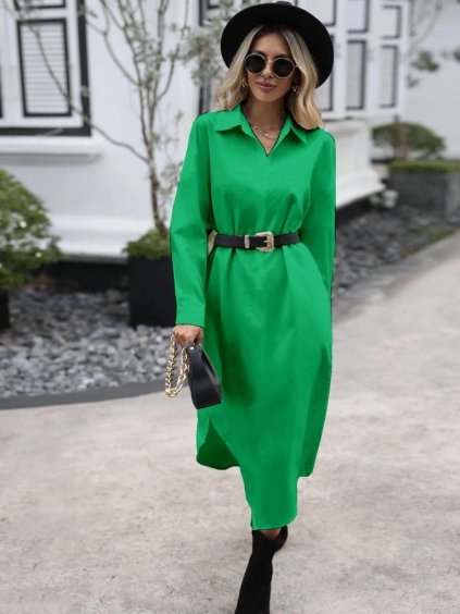 Šaty elegantní košilové dlouhý rukáv dámské (S/M/L/XL ONE SIZE) ITALSKÁ MÓDA IMM23M28074/DU (Velikost L/XL, Barva Černá)